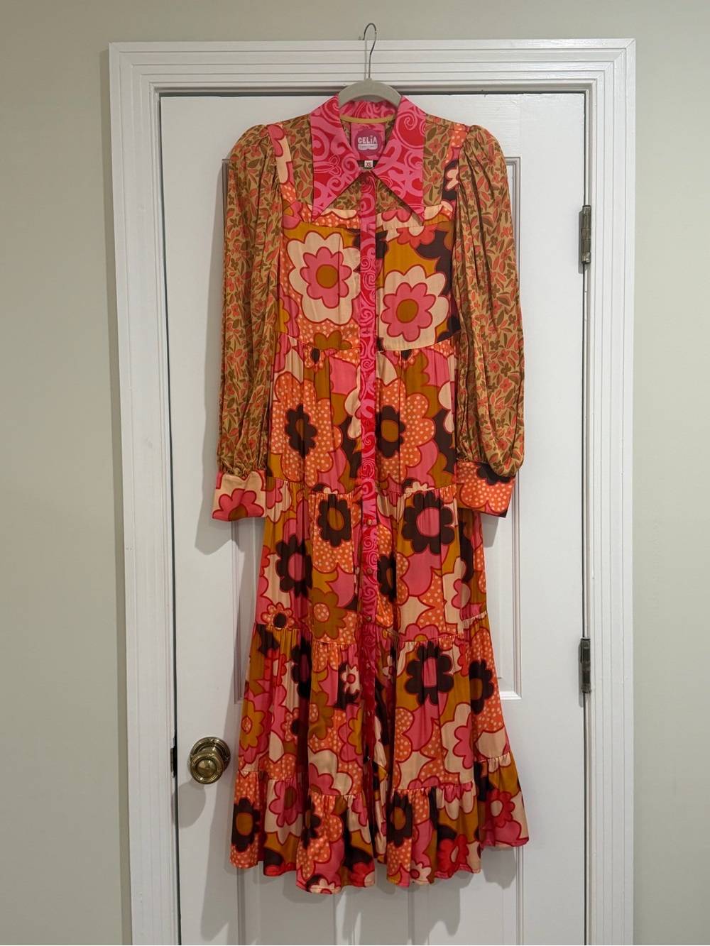 CeliaB Pink & Orange Floral Long Sleeve Maxi Dress